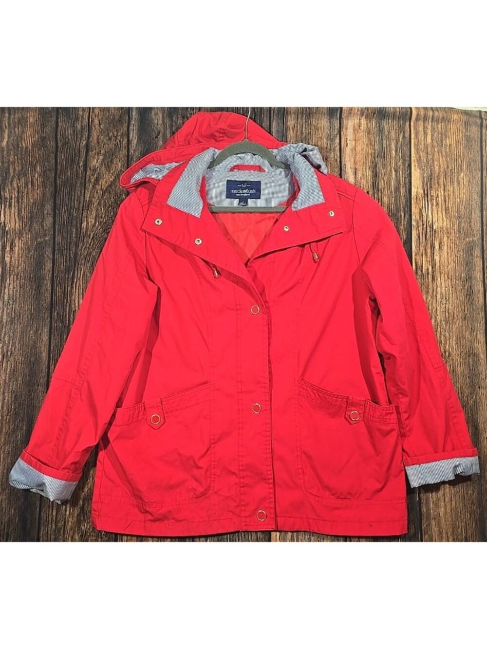 Mackintosh Nautical Rain Windbreaker Red Jacket Hooded Mid-Length Women's L